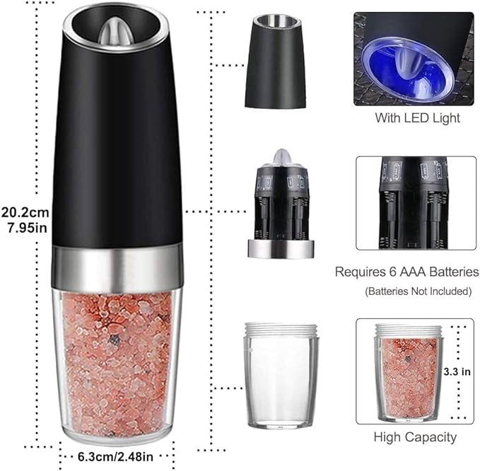 Gravity Electric Salt and Pepper Grinder Set, Automatic and Battery-Operated with Adjustable Coa...