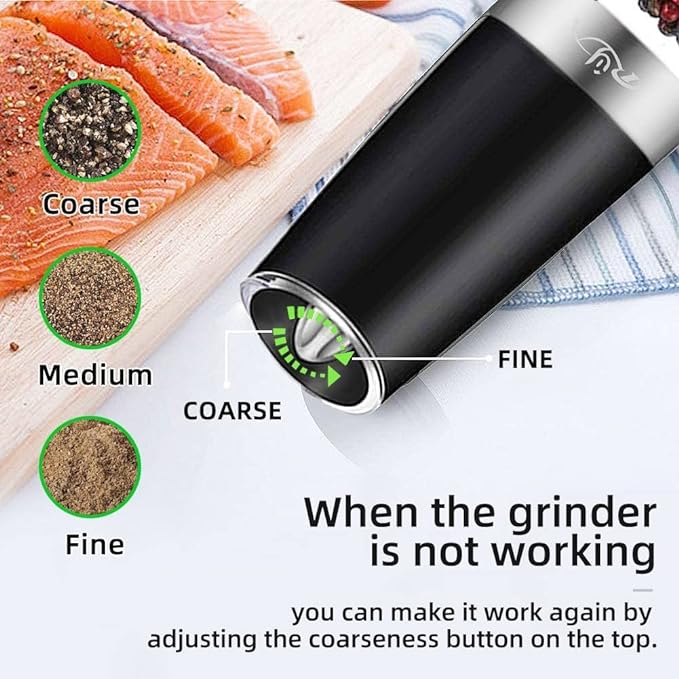 Gravity Electric Salt and Pepper Grinder Set, Automatic and Battery-Operated with Adjustable Coa...