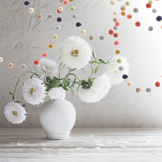 New!  Pom Pom Garland - Neutral Colors - 12 Feet Long