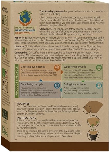 Unbleached Coffee Filters, Cone Shaped, All Natural 100 Count (Pack of 12)