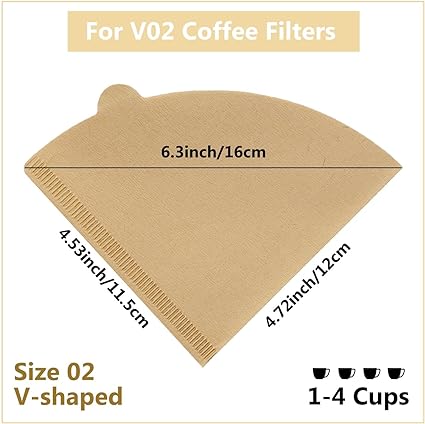 Cone Coffee Filters Size 02, 100 Count 1-4 Cups Unbleached Natural Brown V02 Disposable Coffee Filter Paper, Compatible with V60 and Conical Shaped Pour Over Coffee Dripper and Drip Coffee Maker