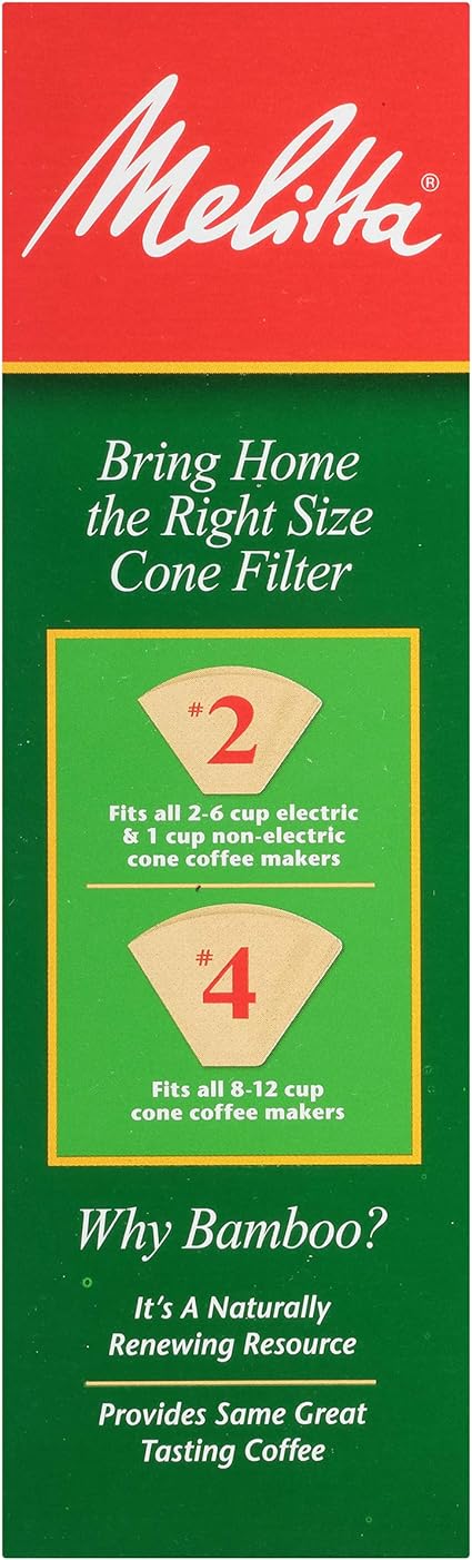 Melitta #2 Cone Coffee Filters, Bamboo, 80 Count