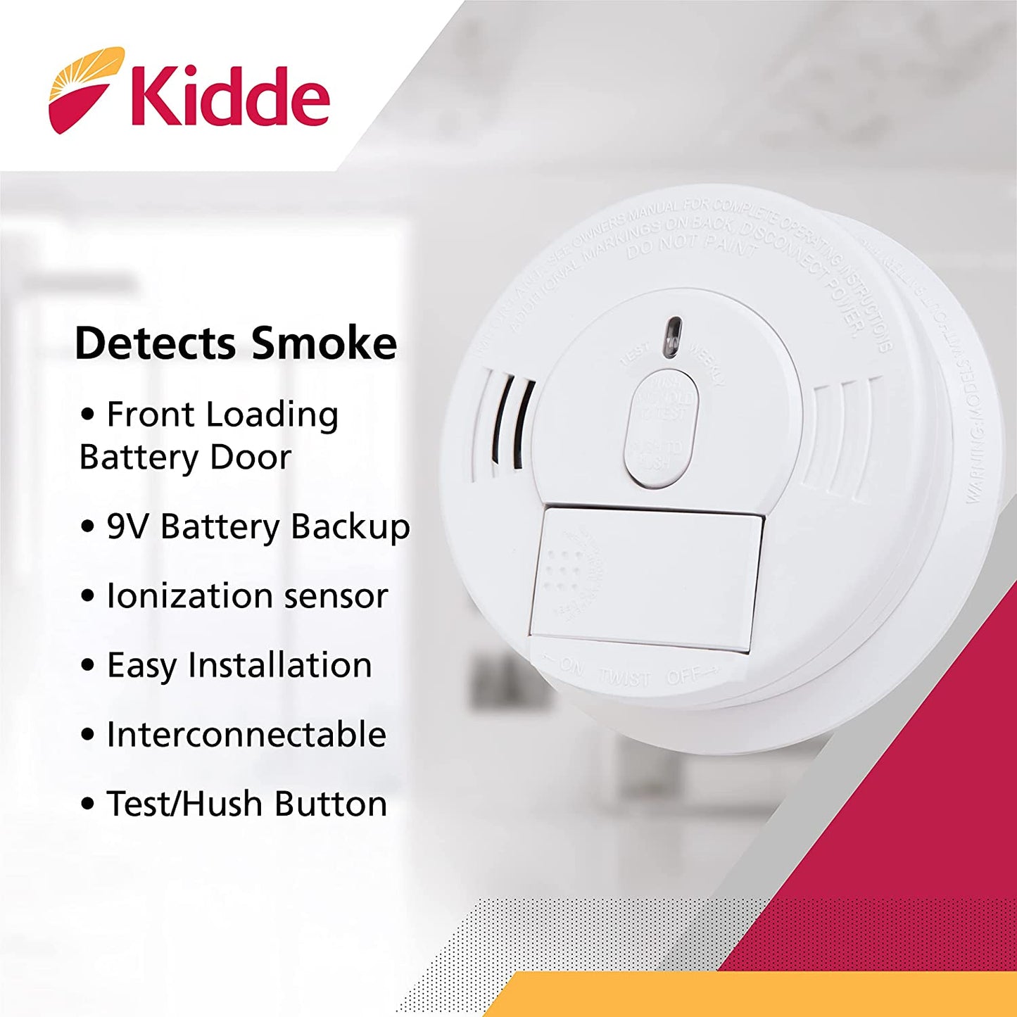 Hardwired Smoke Detector Front-Load Battery Test Button