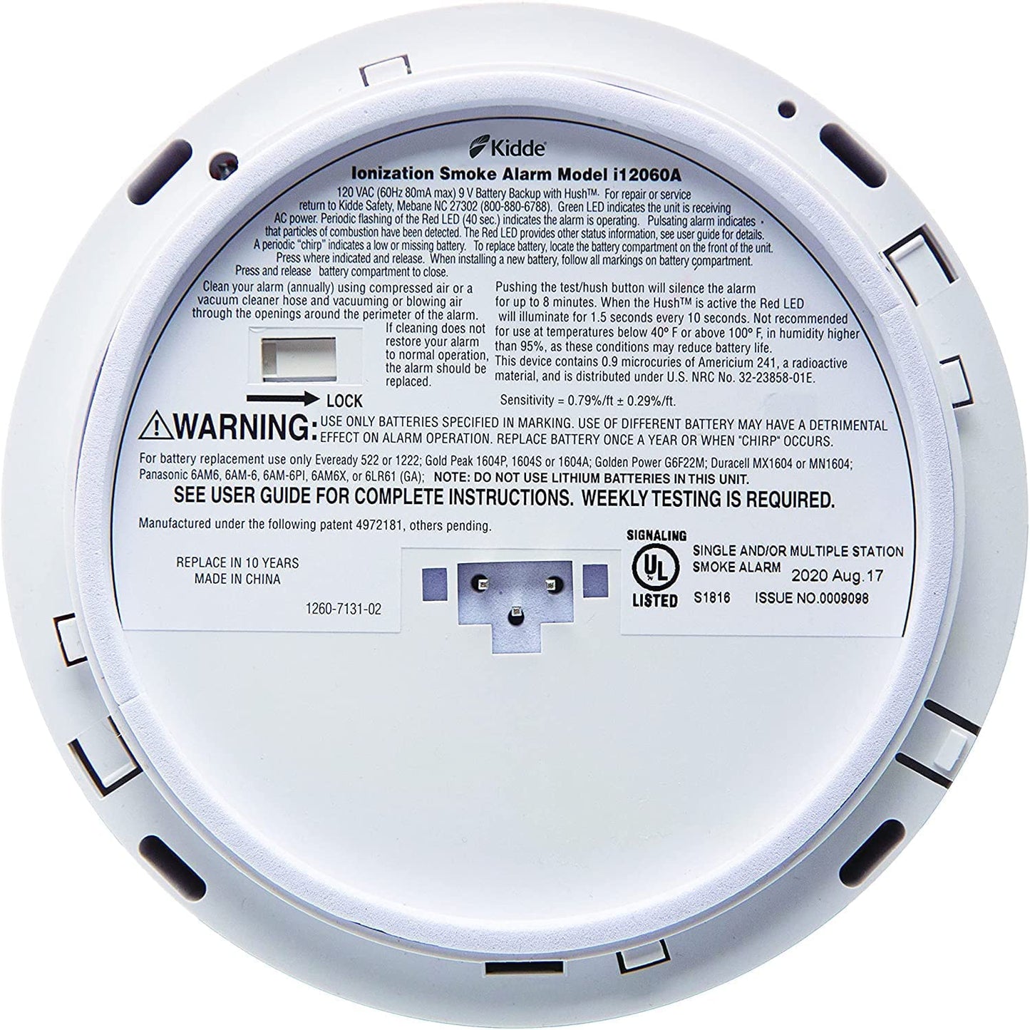 Hardwired Smoke Detector Front-Load Battery Test Button