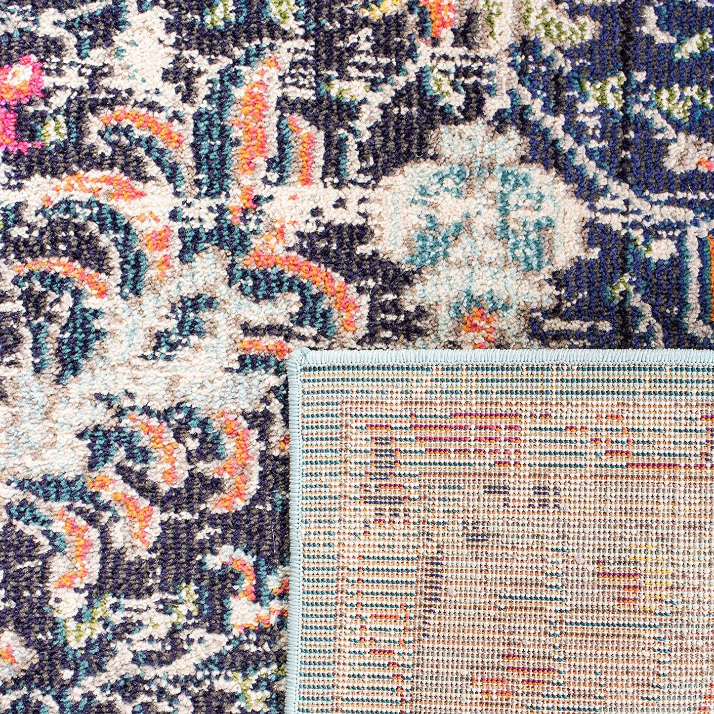 5' x 5' Round Beige/Black Boho Medallion Distressed Area Rug