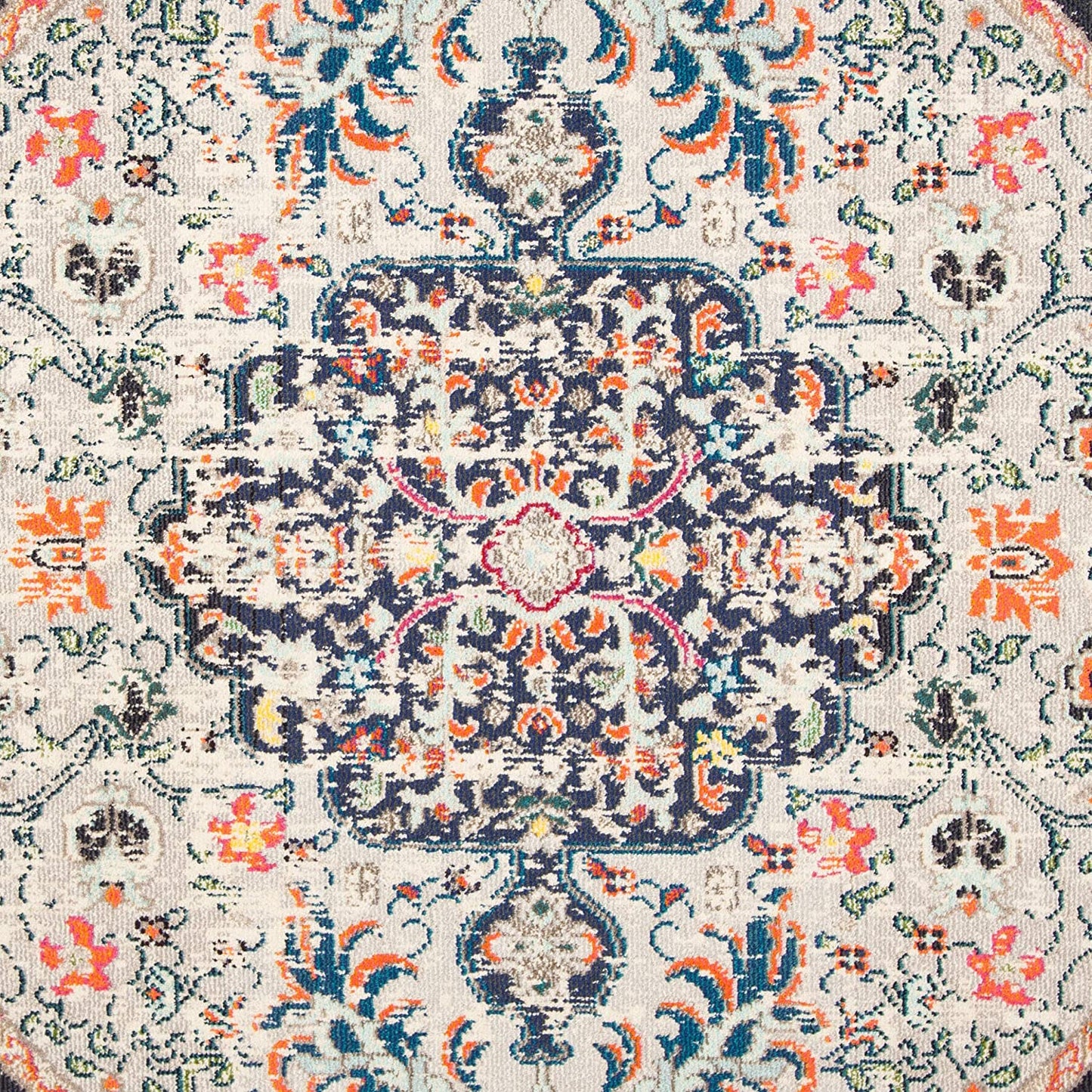 5' x 5' Round Beige/Black Boho Medallion Distressed Area Rug