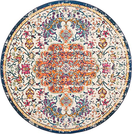 5' x 5' Round Beige/Black Boho Medallion Distressed Area Rug