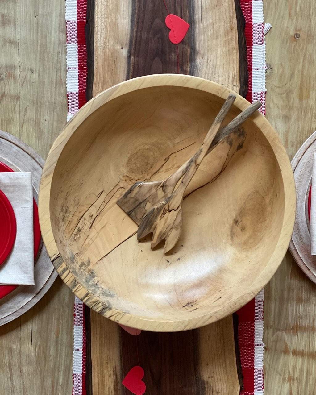 Custom Turned Salad Bowl with Matching Utensils