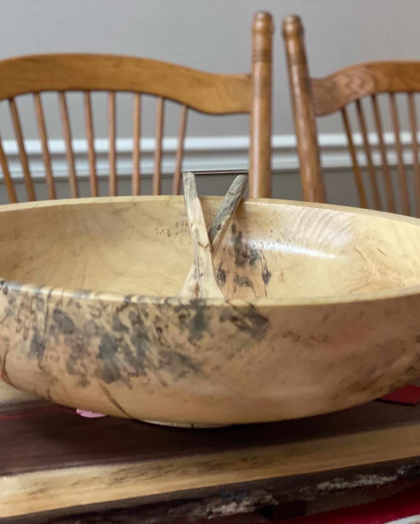 Custom Turned Salad Bowl with Matching Utensils
