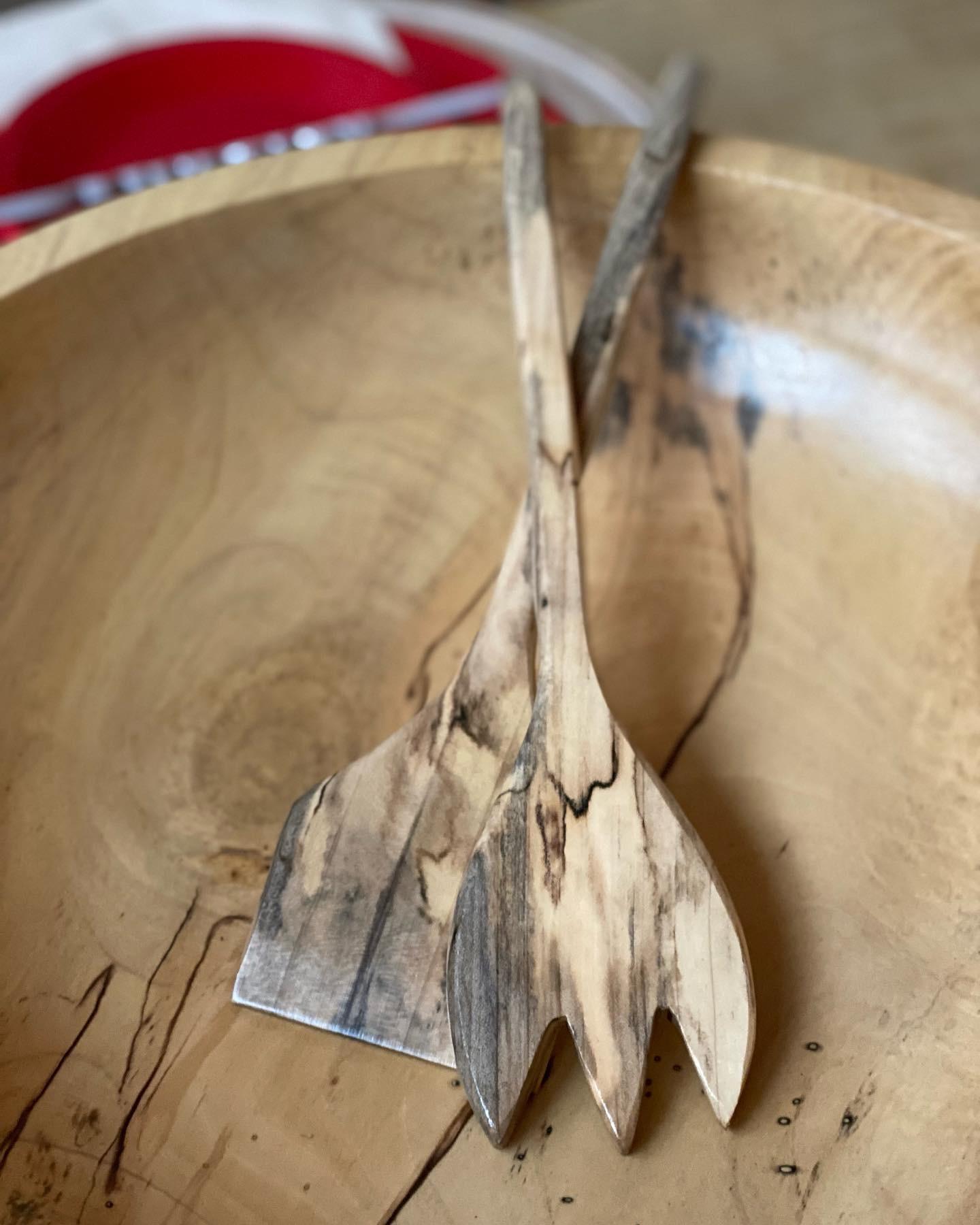 Custom Turned Salad Bowl with Matching Utensils