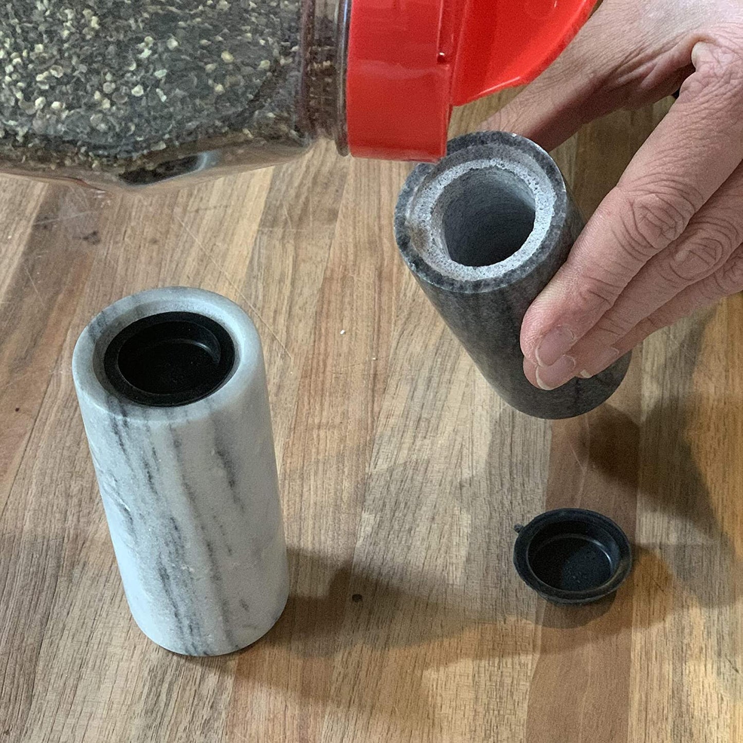 White and Black Marble Salt and Pepper Shaker Set, Set of 2