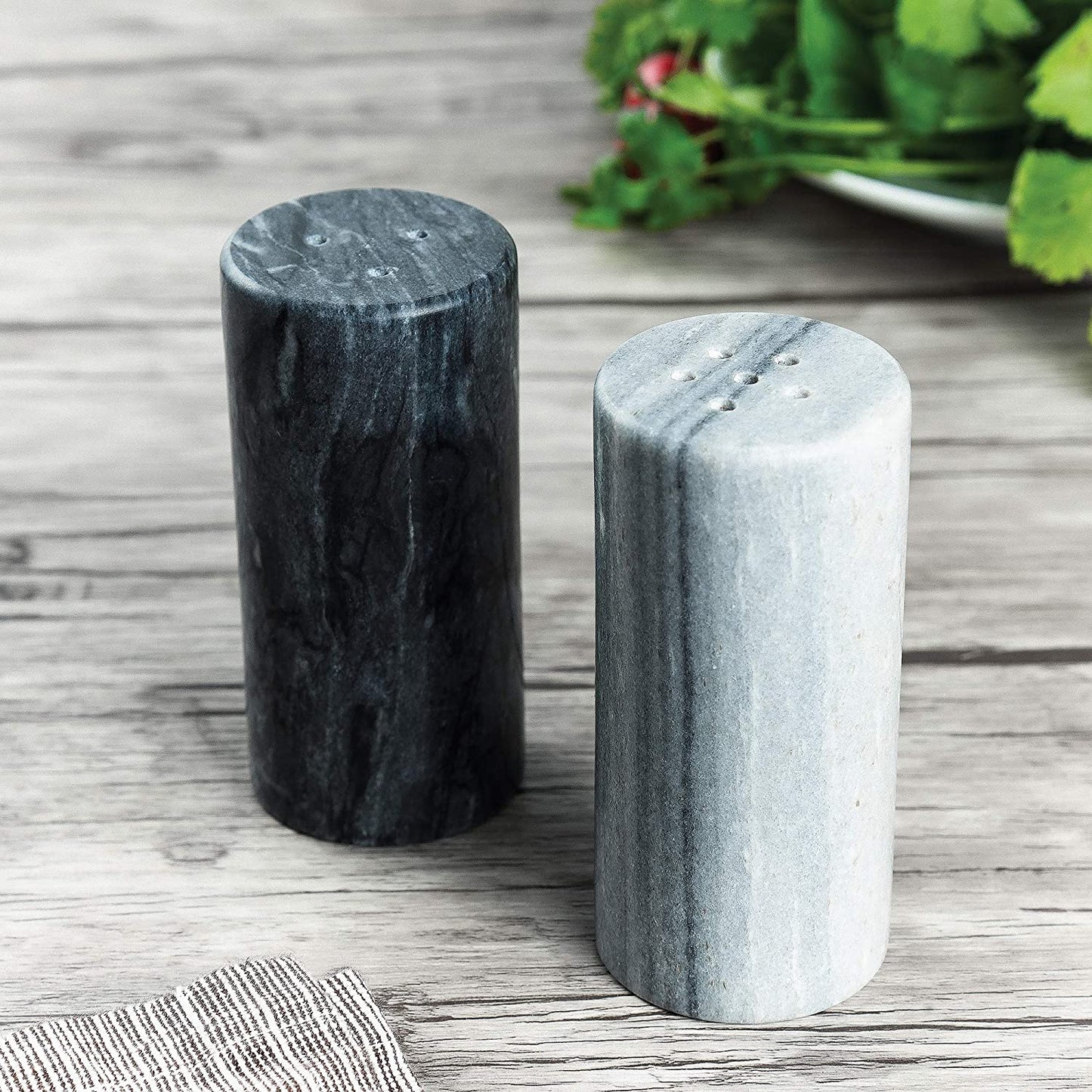 White and Black Marble Salt and Pepper Shaker Set, Set of 2