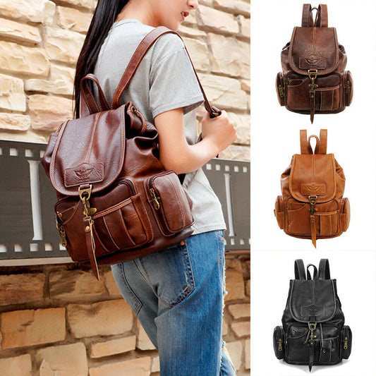 Brown Leather Backpack or Shoulder Bag for Travel or School