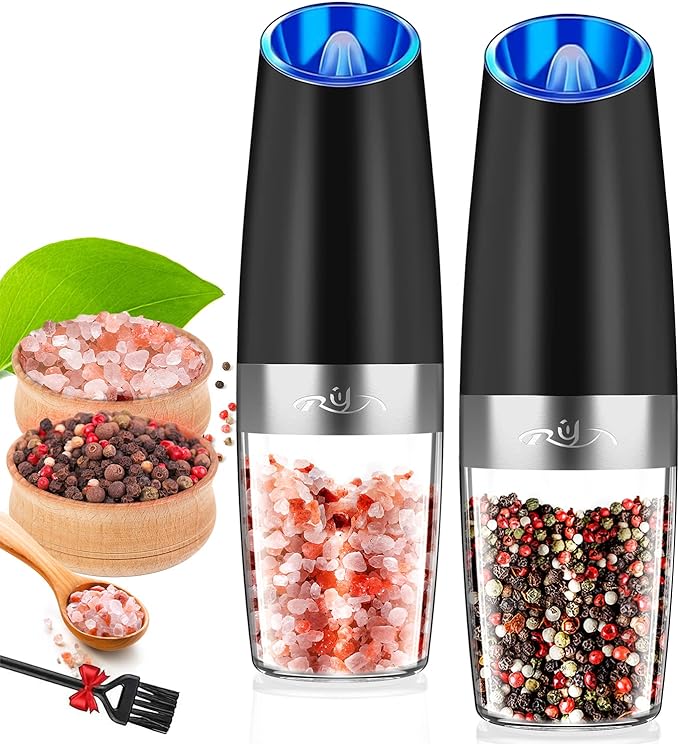 Gravity Electric Salt and Pepper Grinder Set, Automatic and Battery-Operated with Adjustable Coa...