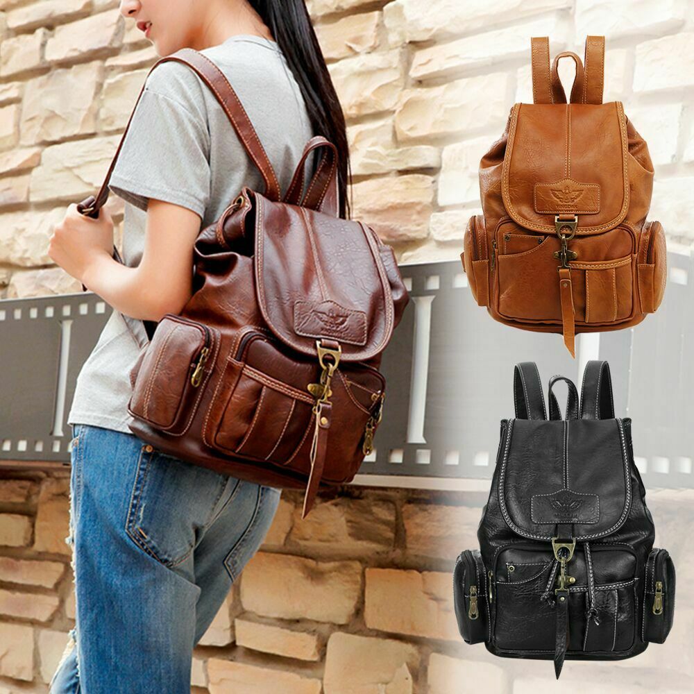 Brown Leather Backpack or Shoulder Bag for Travel or School